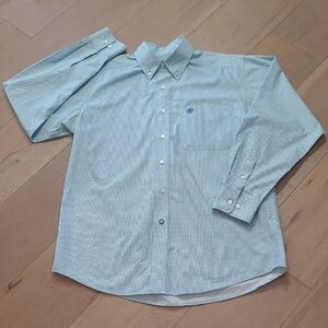 EUC Ariat Shirt Men's sz M Teal Geometric Button-down Long Sleeve Shirt